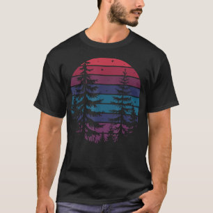 vintage retro Sonnenuntergang Wald Kiefern Bäume O T-Shirt