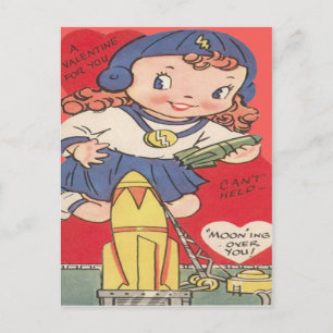 Vintage Retro Space Girl Valentine Card Feiertagspostkarte
