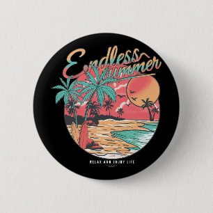 Vintage Retro Stil Sonnenuntergang Palme Welle Sur Button