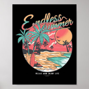 Vintage Retro Stil Sonnenuntergang Palme Welle Sur Poster