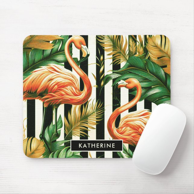 Vintage Retro Streifen Flamingo Mousepad (Mit Mouse)