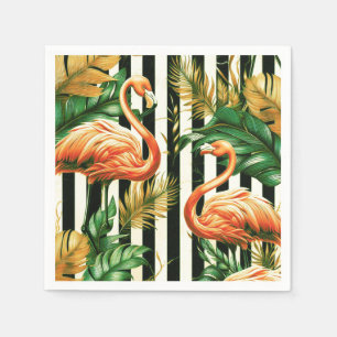 Vintage Retro Streifen Flamingo Serviette