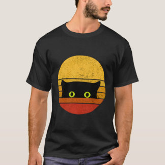 Vintage Retro Style Black Cat Face Peekeyes Ha T-Shirt