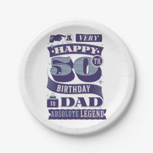 Vintage Retro Style Typografie 50. Geburtstag Papa Pappteller