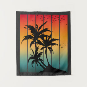 VINTAGE RETRO SUNSET PALM BÄUME WANDTEPPICH