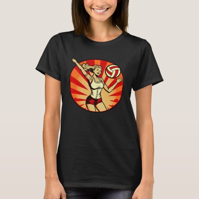 Vintage Retro Sunset Volleyball Player T-Shirt (Vorderseite)