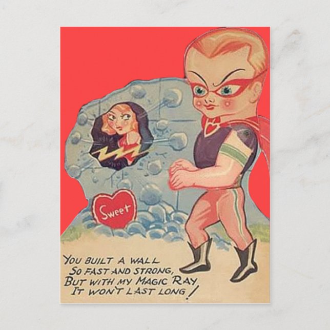 Vintage Retro Superherovalentine-Karte Feiertagspostkarte (Vorderseite)
