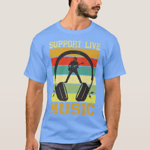 Vintage Retro Support Live-Musik Kopfhörer Gitarre T-Shirt