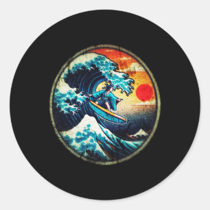 Vintage Retro Surfen Insel Ukiyo-e Japan Strand M Runder Aufkleber