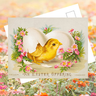 Vintage Retro Süße Hühner Ei Blumen Frohe Ostern Feiertagspostkarte