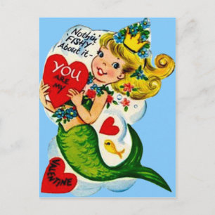 Vintage Retro Süße Meerjungfrau Valentinskarte Feiertagspostkarte