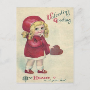 Vintage Retro Süßes Kleines Mädchen Herz Valentins Feiertagspostkarte