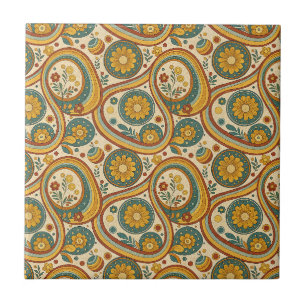 Vintage Retro Swirls & Blumen Boho Blumenmuster Fliese