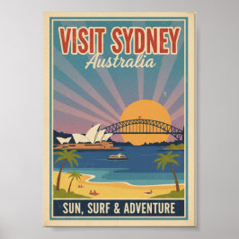 Vintage Retro Sydney Australia Travel Poster
