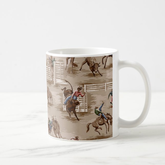 Vintage Retro Tapeten-Rodeo-Cowboy-Kaffee-Tasse Kaffeetasse (Rechts)