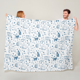 Vintage Retro Toile-Muster Katze Katzenminze Weiß Fleecedecke