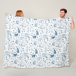 Vintage Retro Toile-Muster Katze Katzenminze Weiß Fleecedecke