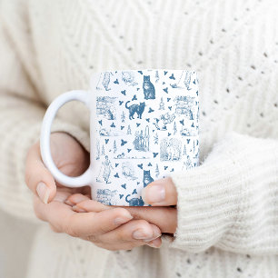 Vintage Retro Toile-Muster Katze Katzenminze Weiß Kaffeetasse