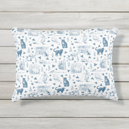 Vintage Retro Toile-Muster Katze Katzenminze Weiß Kissen Für Draußen