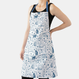 Vintage Retro Toile-Muster Katze Katzenminze Weiß Schürze