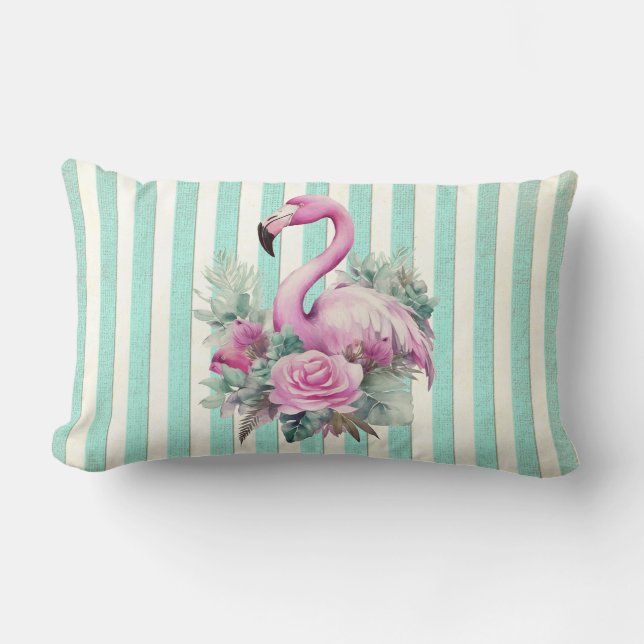Vintage Retro Tropical Pink Flamingo Rose Lendenkissen (Vorderseite)