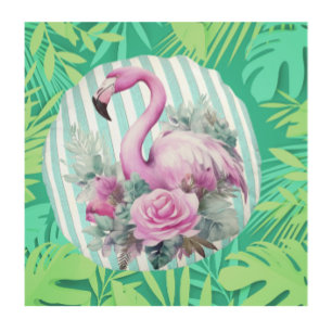 Vintage Retro Tropischer Rosa Flamingo Rundes Kissen