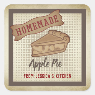 Vintage Retro-Typografie hausgemachte Apfelkuchen Quadratischer Aufkleber