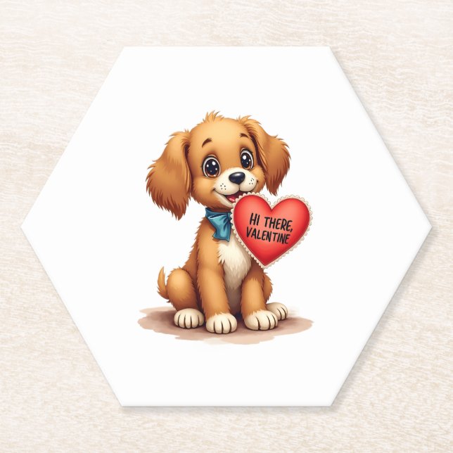 Vintage Retro Valentine's Day Puppy Dog Valentine  Untersetzer (Vorderseite)