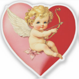 Vintage Retro Valentinstag Cupid Herz Aufkleber