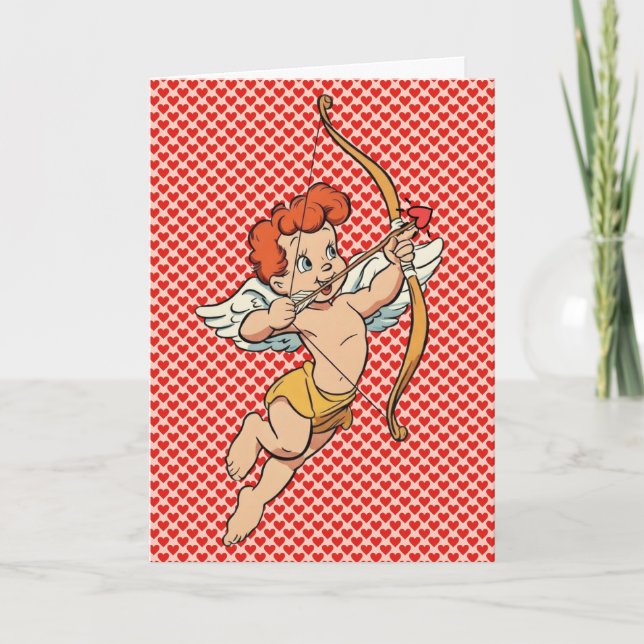 Vintage/retro Valentinstag Cupid Karte (Vorderseite)