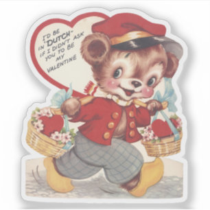 Vintage Retro Valentinstag Dutch Bear Valentine Aufkleber