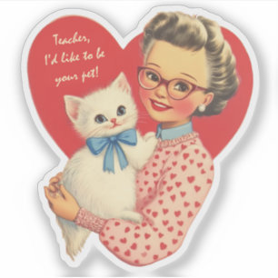 Vintage Retro Valentinstag Lehrer Lieblingskatze Aufkleber