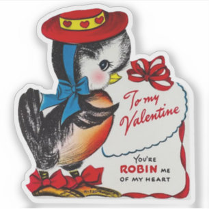 Vintage Retro Valentinstag-Rotkehlchen-Valentin Aufkleber