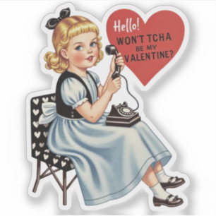 Vintage Retro Valentinstag Telefon Sei Mein Aufkleber