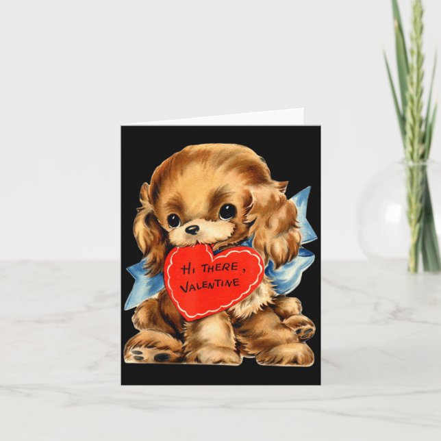 Vintage Retro Valentinstag Welpe Hund Valentinsgru Karte (Vorderseite)