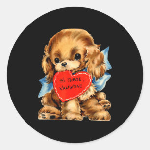 Vintage Retro Valentinstag Welpen-Hund Valentinsgr Runder Aufkleber