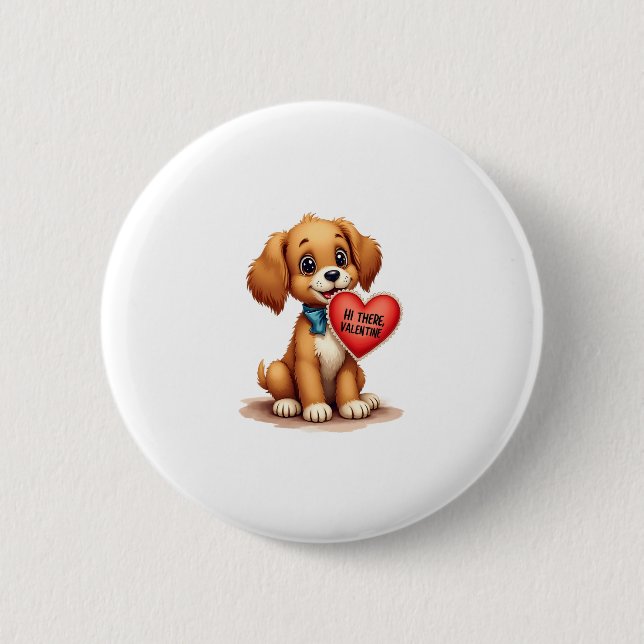 Vintage Retro Valentinstag Welpen Hund Valentinsta Button (Vorderseite)