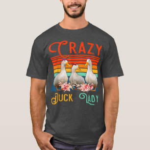 Vintage Retro Verrückte Enten-Lady Blumiger Bauer T-Shirt