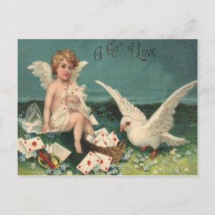 Vintage Retro-Viktorianische Cupid Dove Valentine- Feiertagspostkarte