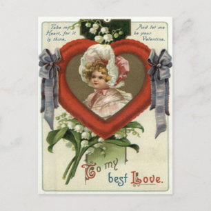 Vintage Retro Viktorianische Girl Valentine Card Feiertagspostkarte