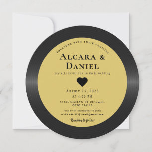 Vintage Retro Vinyl-Schallplatten-QR-Hochzeits-Ein Einladung