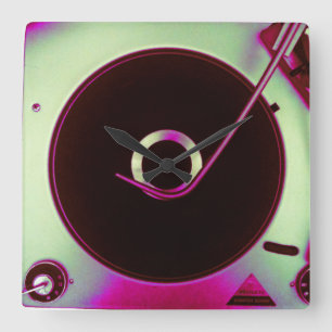 Vintage Retro Vinyl-Schallplattenspieler-Uhr Quadratische Wanduhr