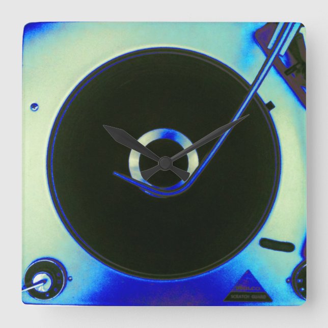 Vintage Retro Vinylrekordspieler-Uhr Quadratische Wanduhr (Vorderseite)