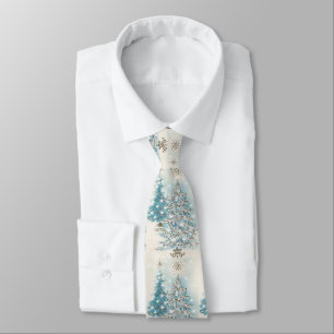 Vintage Retro Weihnachten Blau Silber Bäume Krawatte