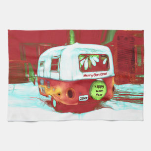 Vintage Retro Weihnachten Grün Rot Feiertags-Campe Geschirrtuch