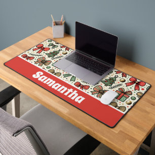 Vintage Retro Weihnachten Punkte Schleifen Muster Schreibtischunterlage