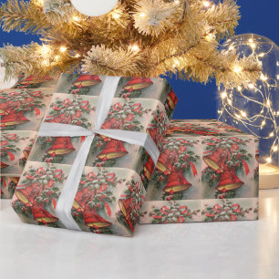 Vintage Retro Weihnachten rote Glocken Schnee Stec Geschenkpapier