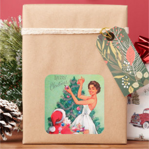 Vintage Retro Weihnachten Santa Dame Aufkleber