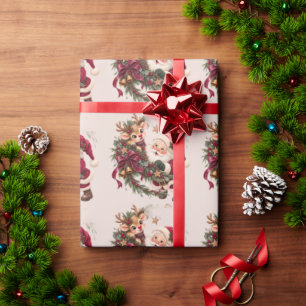 Vintage Retro Weihnachten Santa & Rentier Wrap Geschenkpapier