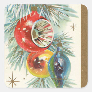 Vintage Retro Weihnachtsbaum Ornamente Quadratischer Aufkleber